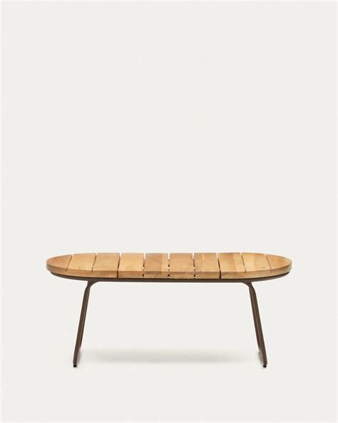 Salguer Outdoor Coffee Table In Solid Acacia Brown Steel X