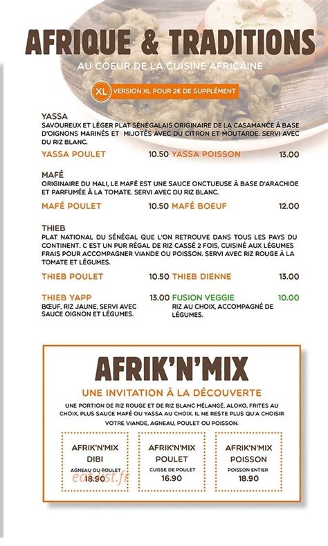 Afrik N Fusion Paris Menu Et Photos