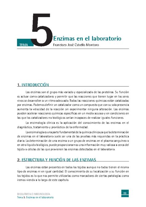 Bioquimica Tema Enzimas BIOQU MICA E INMUNOLOG A 59 TEMA 5