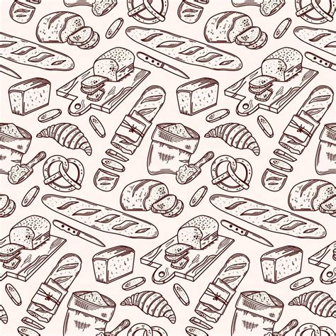 Bread vector seamless pattern. Bakery product sketch background for ...