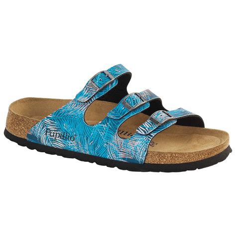 Florida Birko Flor Soft Footbed Tropical Leaf Blue Birkenstock