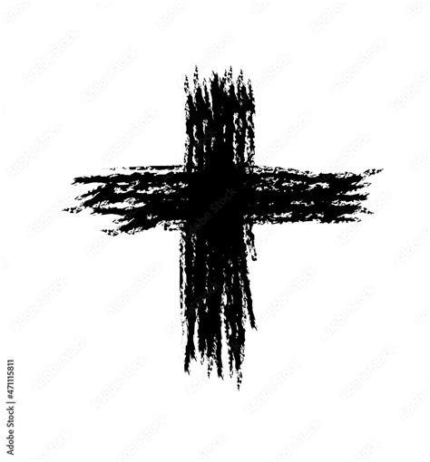 Hand Drawn Black Grunge Cross Icon Simple Christian Cross Sign Hand