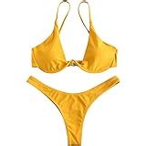 Zaful Frauen Sexy Krawatte Schultern Gerippten Bikini Set Gepolsterte