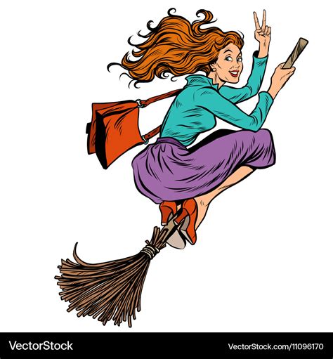 Beautiful Woman Witch Flying On A Broom Royalty Free Vector