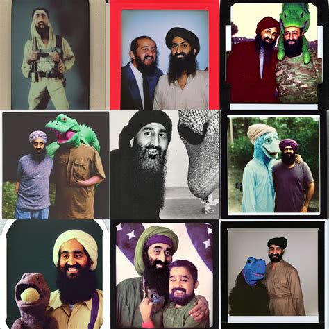 Polaroid Photo Of Osama Bin Laden With Barney The Stable Diffusion