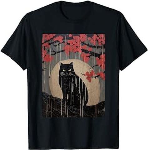 Black Cat Cherry Blossom Woodblock Japanese Graphic T Shirt Walmart