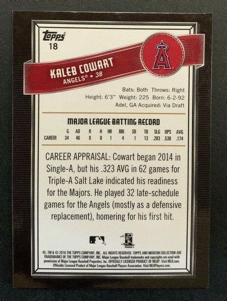 2016 Topps Museum Collection Green 18 Kaleb Cowart 199 RC For