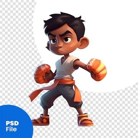 Renderización 3d de un niño pequeño con guantes de boxeo en una