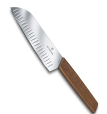 Couteau Santoku Victorinox Swiss Modern lame alvéolée 17 cm manche noyer