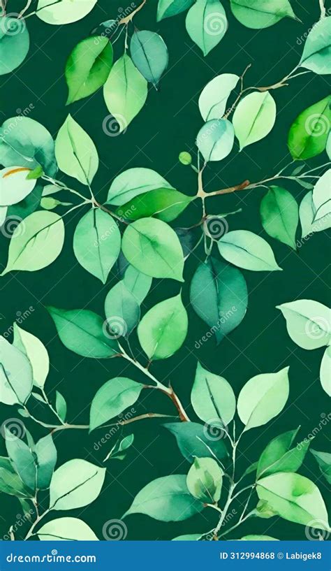 Watercolor Green Floral Seamless Pattern With Eucalyptus Leaves Stock Illustration