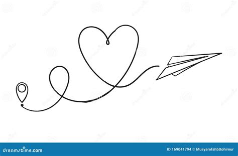 Love Airplane Route Romantic Travel Heart Line Trace And Plane Routes