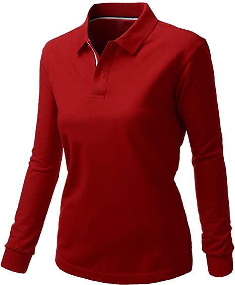 Xpril Womens Cotton 2 Tone Collar Long Sleeve Golf Polo Shirts