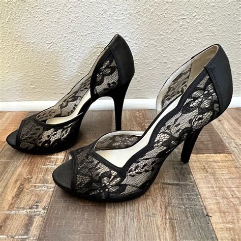 Lulu Townsend Shoes Lulu Townsend Black Lace Peep Toe Platform