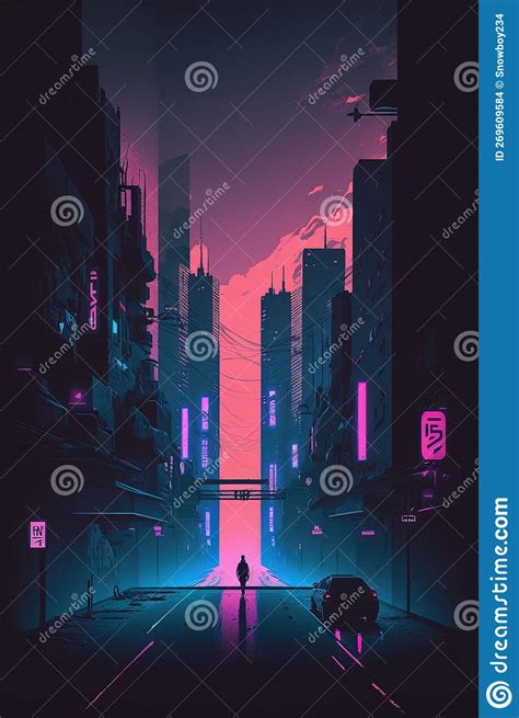 Cyberpunk Style Street in a Dystopian City of the Future. Generative AI ...