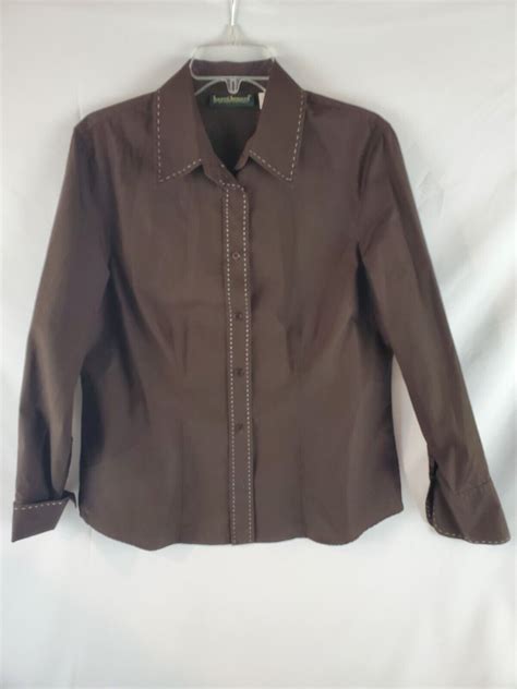 Harve Benard By Benard Holtzman Womans Vintage Brown Shirt Size L Button Front Ebay