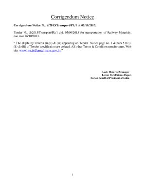 Fillable Online Wr Indianrailways Gov Tender Notice For Transportation