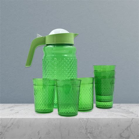 3734a Unbreakable Plastic Drinking Water Juice Jug And 6 Pieces Glass