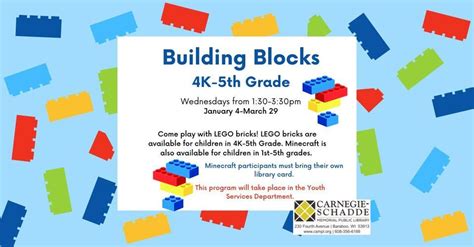 Building Blocks, Carnegie-Schadde Memorial Public Library of Baraboo, January 4 2023 | AllEvents.in