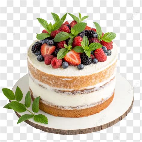 Berries And Leaves On Naked Round Cake White Naked Cake Berries