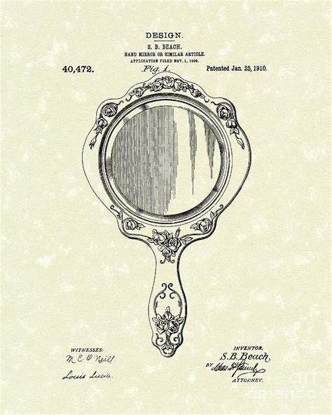 Beach Hand Mirror 1910 Patent Art Drawing by Prior Art Design - Pixels