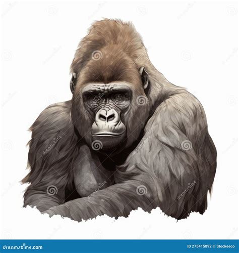 Hand Drawn Brown Eastern Lowland Gorilla on White Background Stock Illustration - Illustration ...