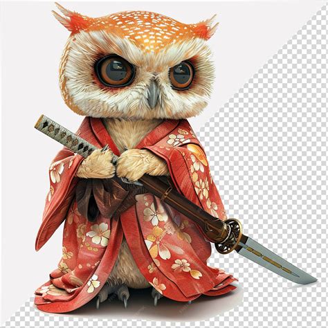 Premium Psd Owl Samurai Cartoon Illustration With Katana Sword Owl