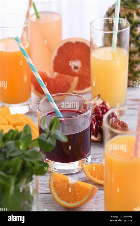 Freshly Squeezed Citrus Juices Stock Photo Alamy