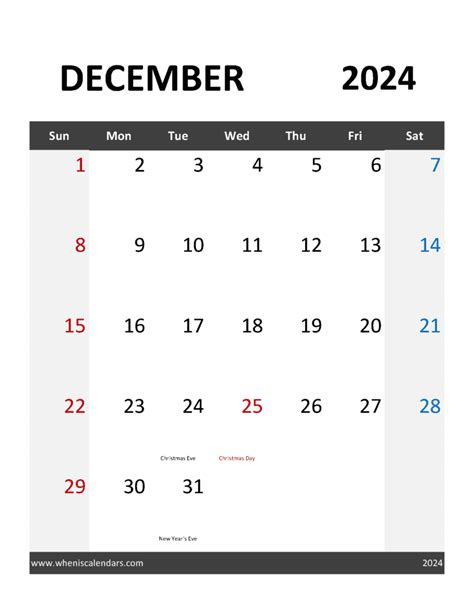 Large Printable December 2024 Calendar Monthly Calendar