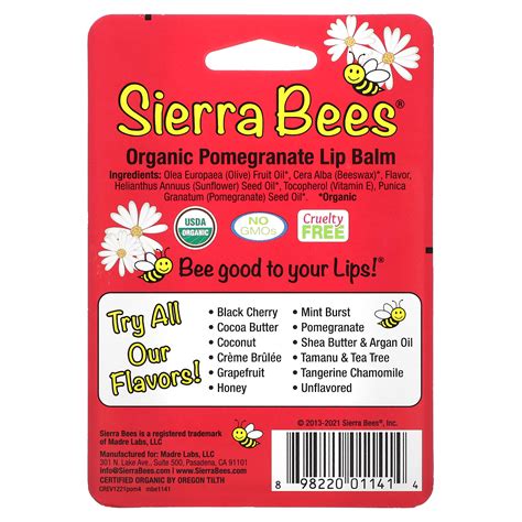 Sierra Bees Organic Lip Balms Pomegranate 4 Pack 015 Oz 425 G Each