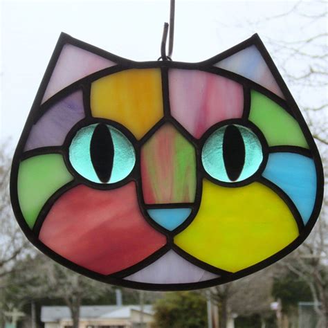 Pastel Calico Stained Glass Kitty Cat Face By Livingglassart