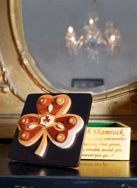 Wooden Irish Shamrock Trinket Box Blarney