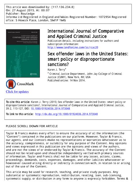 PDF Sex Offender Laws In The United States Smart Policy Or Disproportionate Sanctions