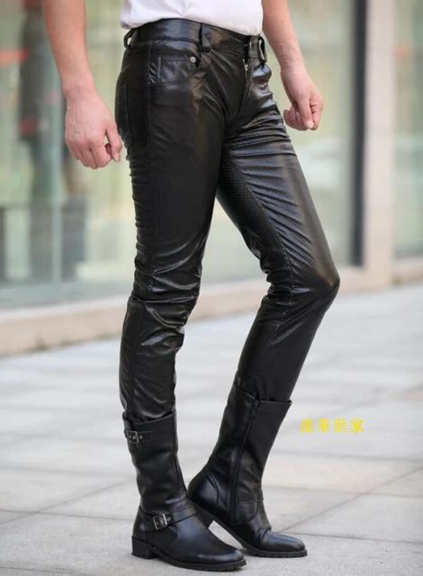 Mens Black Leather Pants Faux Leather Pu Material Black Color