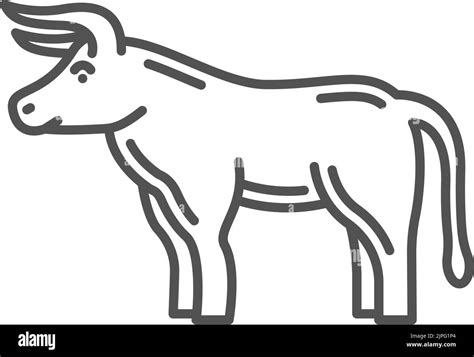 Ox zodiac symbol, Chinese horoscope animal isolated line art monochrome icon. Vector CNY spring ...