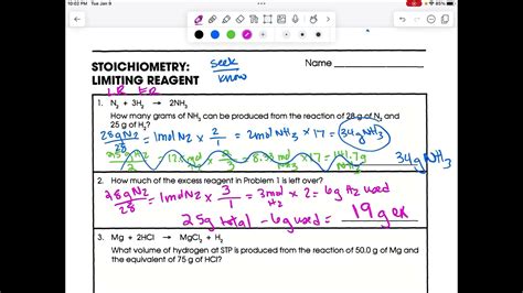 Limiting Reactant Stoichiometry Worksheet II Answer Key 11 12