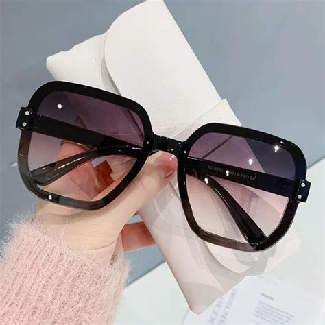 Hf Fashion Korean Style Sunglasses For Women Retro Square Gradient Shades Vintage Trendy Outdoor