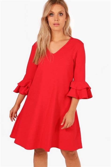 Plus Crepe Ruffle Sleeve Shift Dress Boohoo