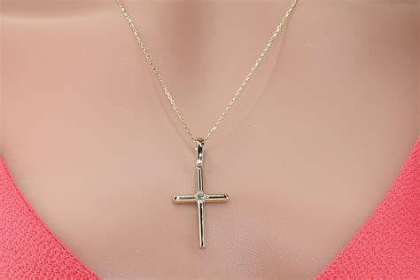 14k Solid Gold Cross Necklace Real Gold Cross Pendant Etsy