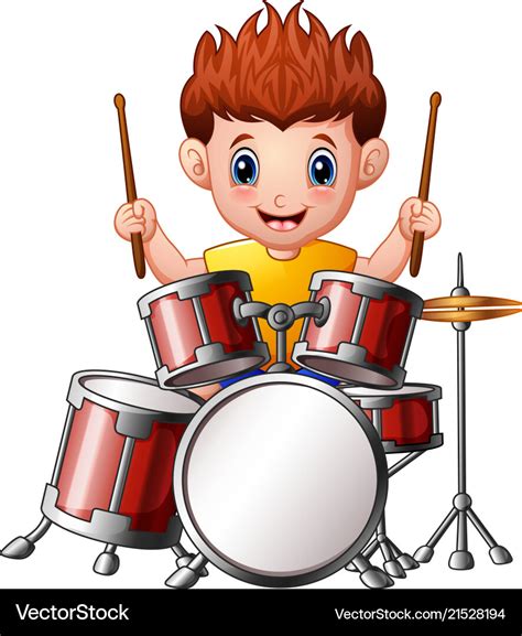 Cartoon boy playing a drums Royalty Free Vector Image