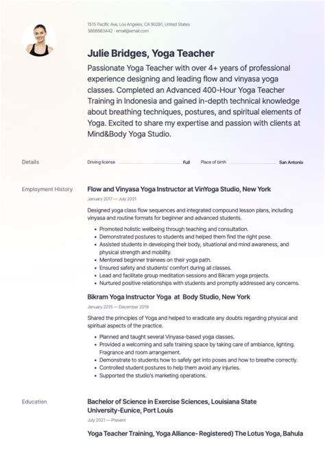 21 Yoga Teacher Resume Examples PDF Format 2024