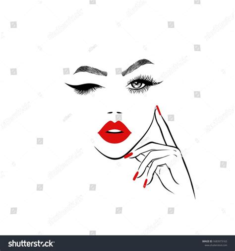 Beautiful Woman Face Red Lips Lush Stock Vector Royalty Free