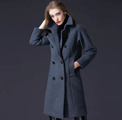 Aliexpress Buy Woman Wool Coat Grey Double Breasted 2018High