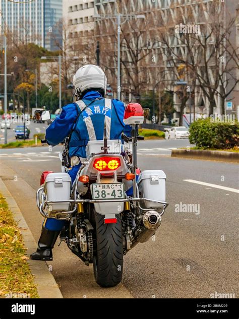 tokyo japan january   view police traffic  motorcycle
