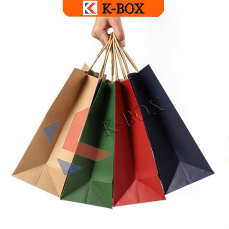 Twisted Handle Brown White Red Black Green Kraft Paper Bag With Twist