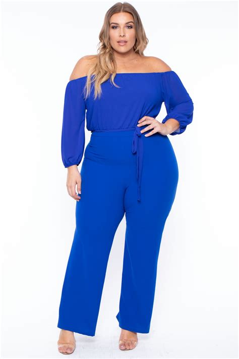 Plus Size Amaya Off The Shoulder Jumpsuit Royal Blue Shopperboard