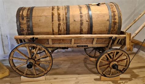 An Old Cart With Large Wooden Barrel For Transporting Fresh Water Stock Image Image Of Work