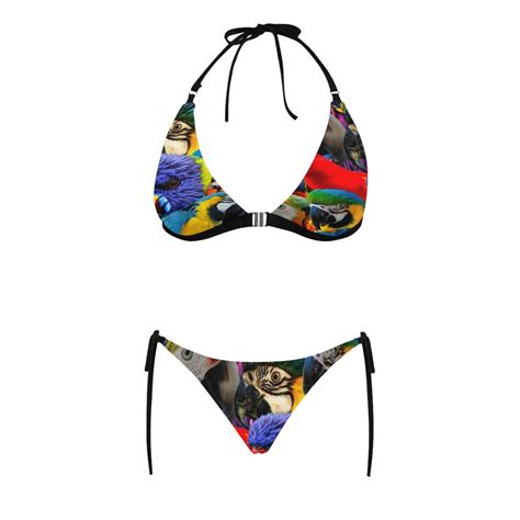 Parrots Buckle Front Halter Bikini Swimsuit Model S Id D
