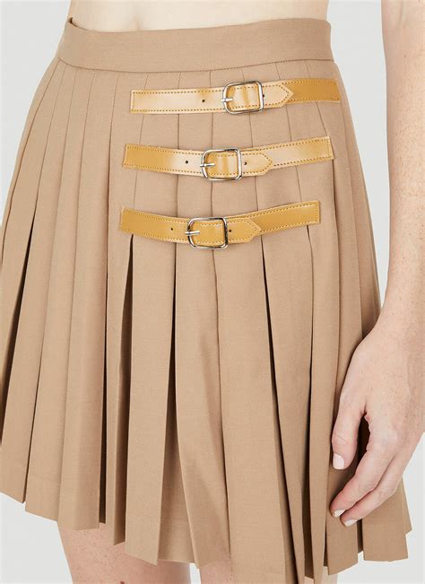 Belt Straps Pleated Skirt In Brown Rokh