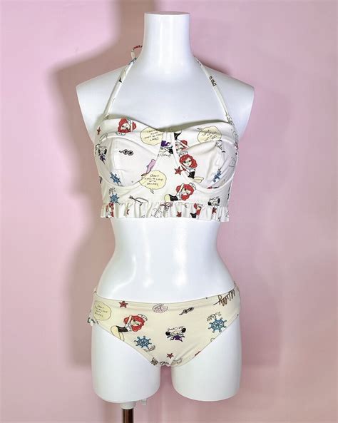 Foxy Pin Up Girl Print Bikini WHITE PEEWEE CLOSET