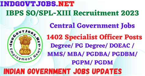 Ibps Sospl Xiii Recruitment 2023 1402 Specialist Officer Posts Apply